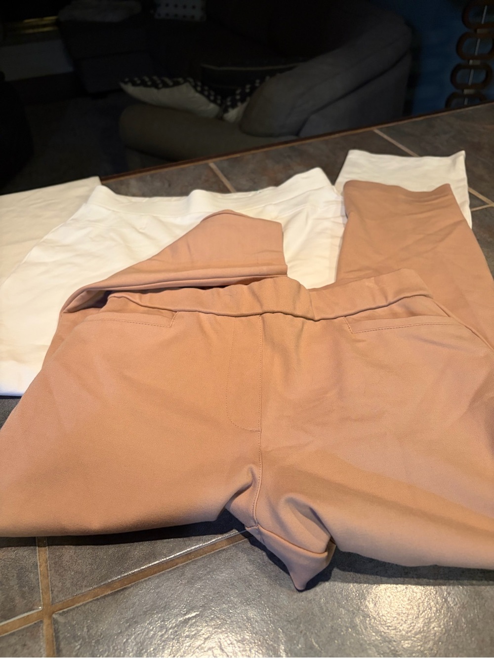 Set of 2 Susan Graver Ponte Pull On Trousers  in Nude and Cream - like new !!